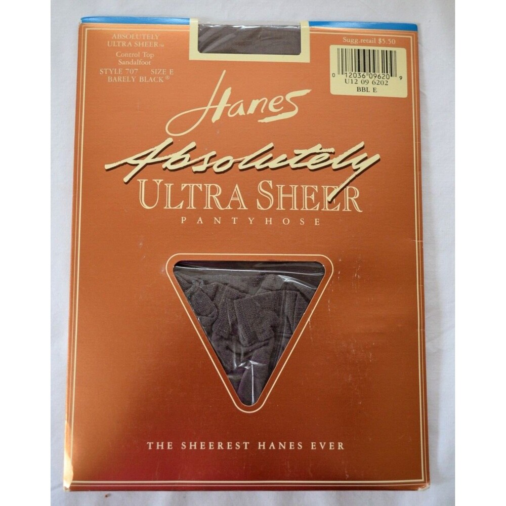 Vintage Hanes Sz E Absolutely Ultra Sheer Pantyhose Barely Black Contro Top 707